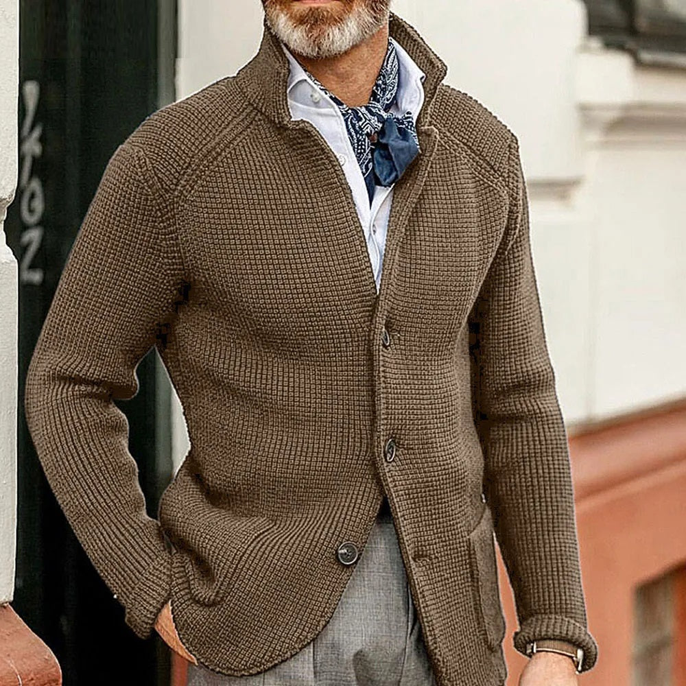 Men's Stand-Collar Button Cardigan - Brown