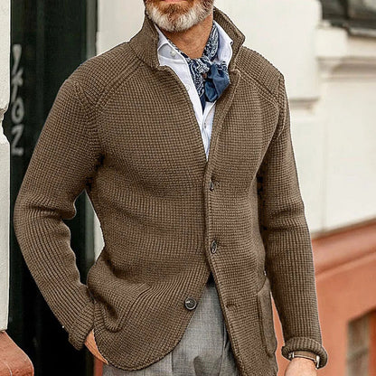 Men's Stand-Collar Button Cardigan - Brown