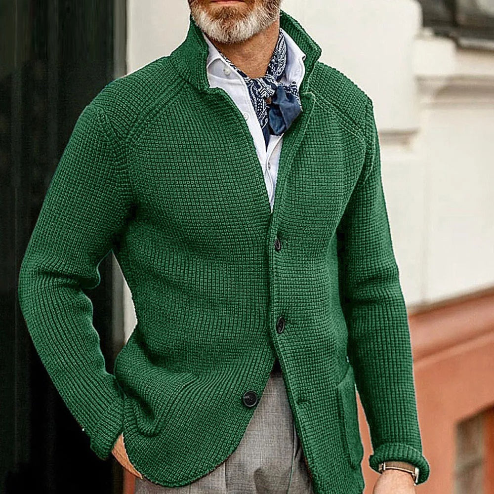 Men's Stand-Collar Button Cardigan - Green