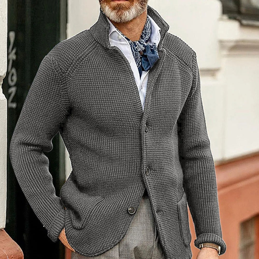 Men's Stand-Collar Button Cardigan - Grey