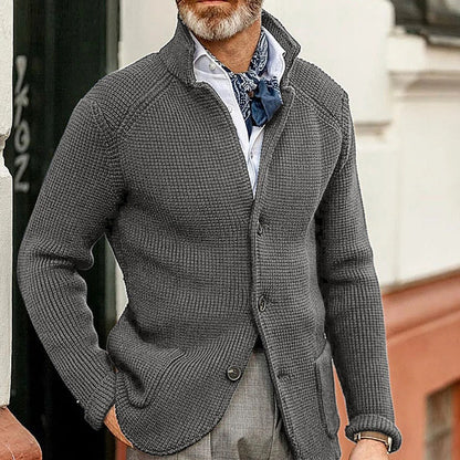 Men's Stand-Collar Button Cardigan - Grey