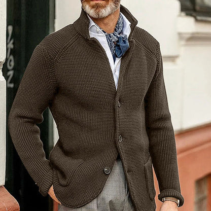 Men's Stand-Collar Button Cardigan - Mocha