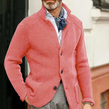 Men's Stand-Collar Button Cardigan - Pink