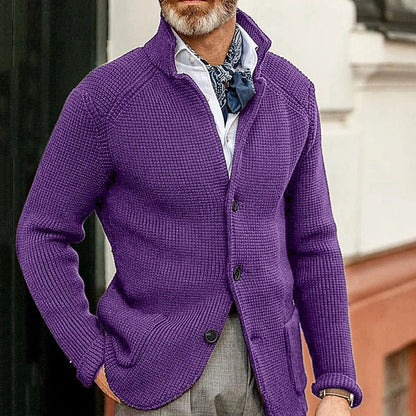 Men's Stand-Collar Button Cardigan - Purple