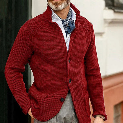 Men's Stand-Collar Button Cardigan - Red