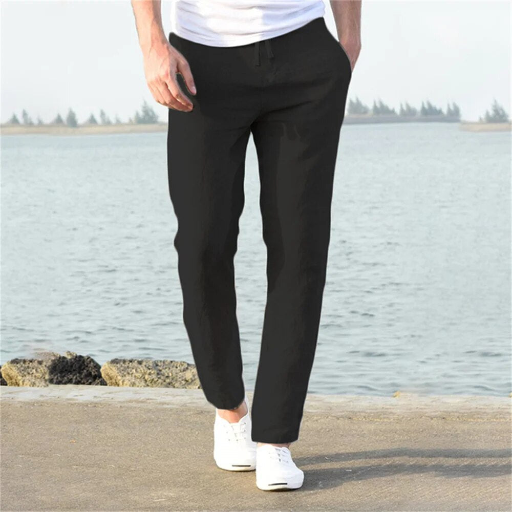 Men's Straight-Leg Pants with Drawstring Waist-3
