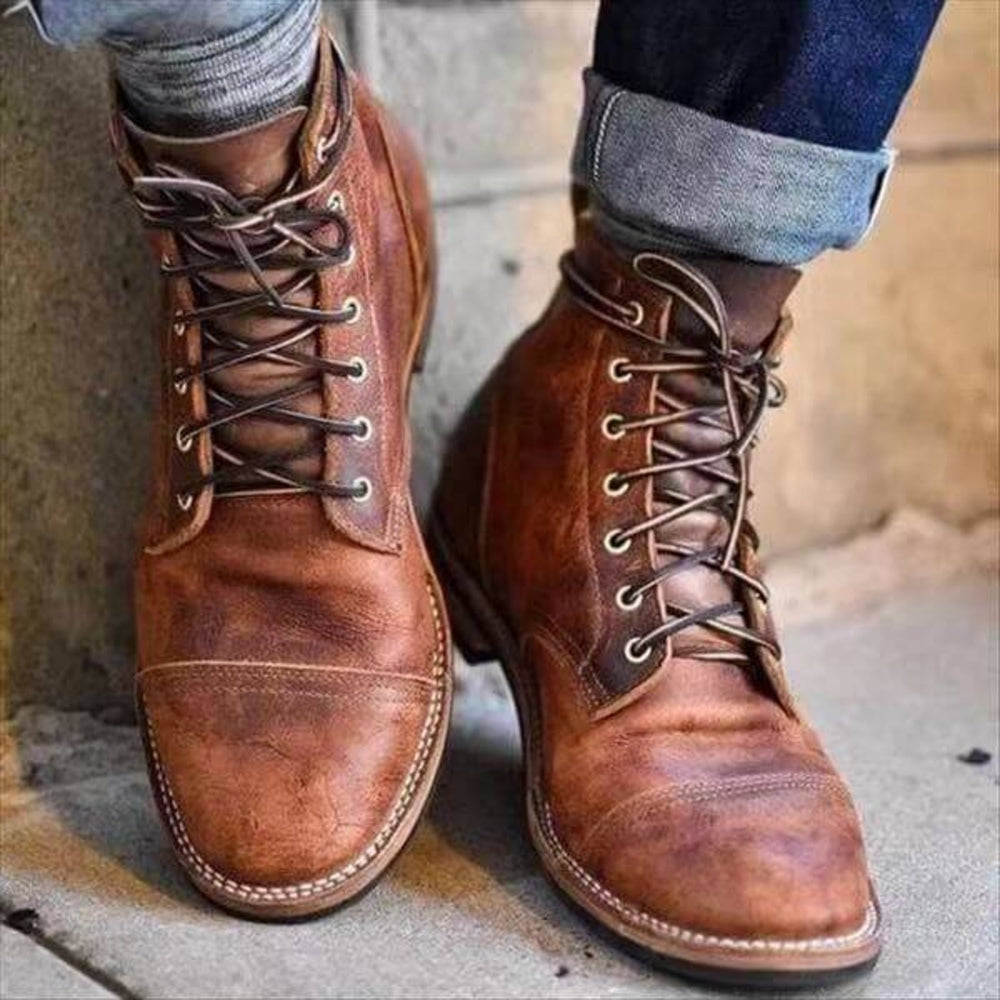 Men's Vintage Leather Lace-Up Boots-3