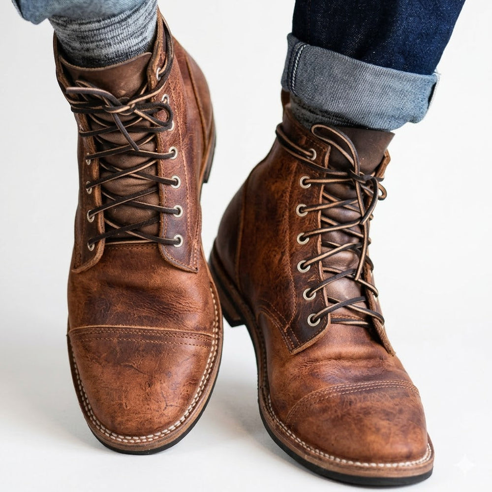 Men's Vintage Leather Lace-Up Boots-1