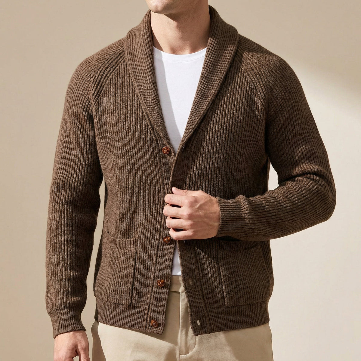 Men's Wool Knit Cardigan With Pockets-3