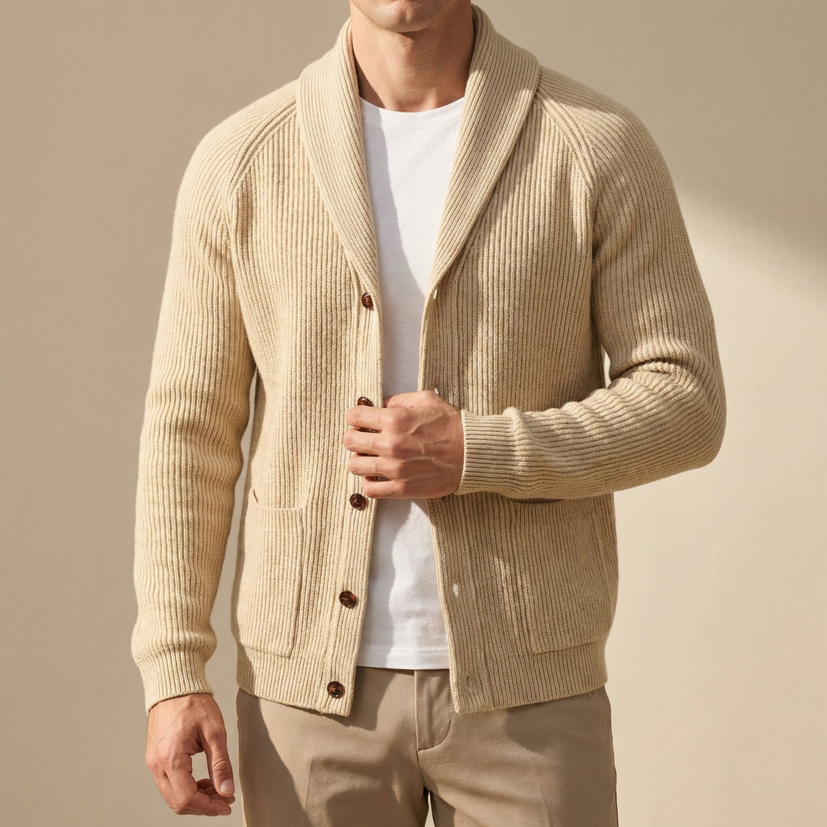 Men's Wool Knit Cardigan With Pockets-1