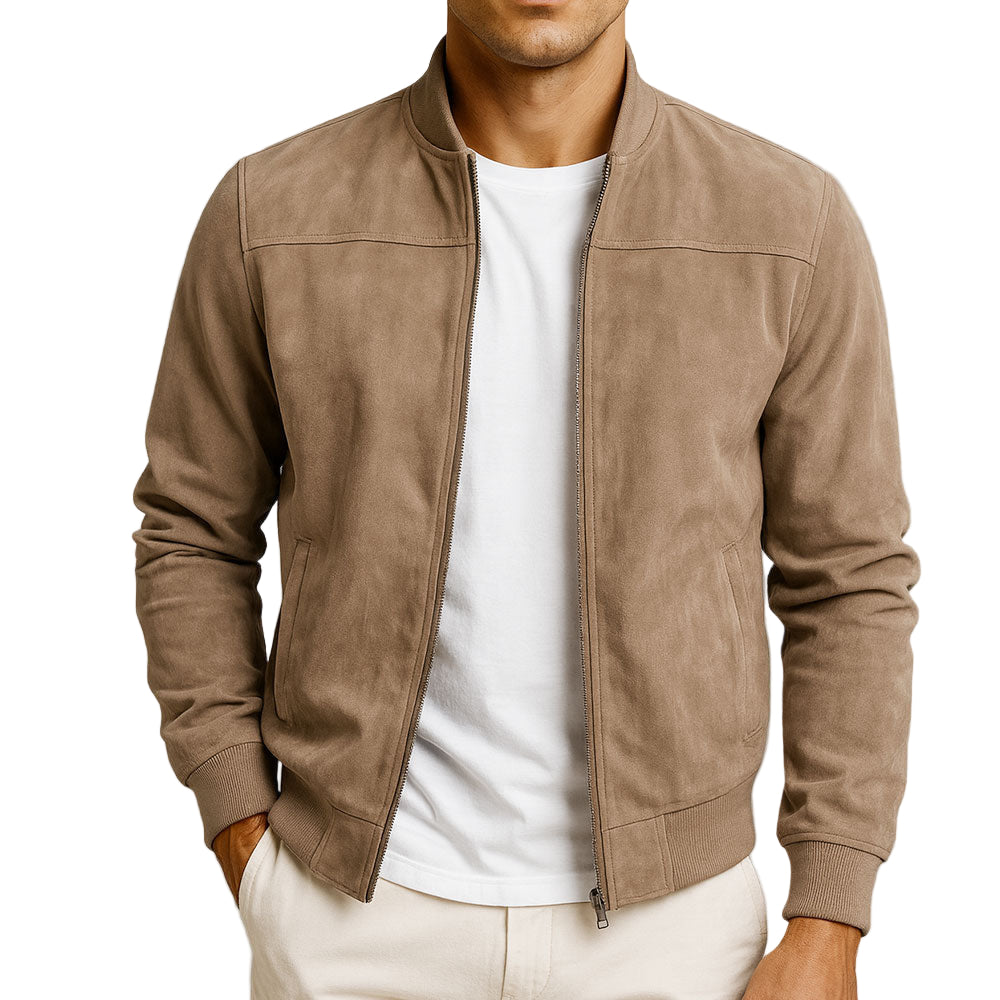Men's Zip-Through Jacket with Tailored Fit in Brown