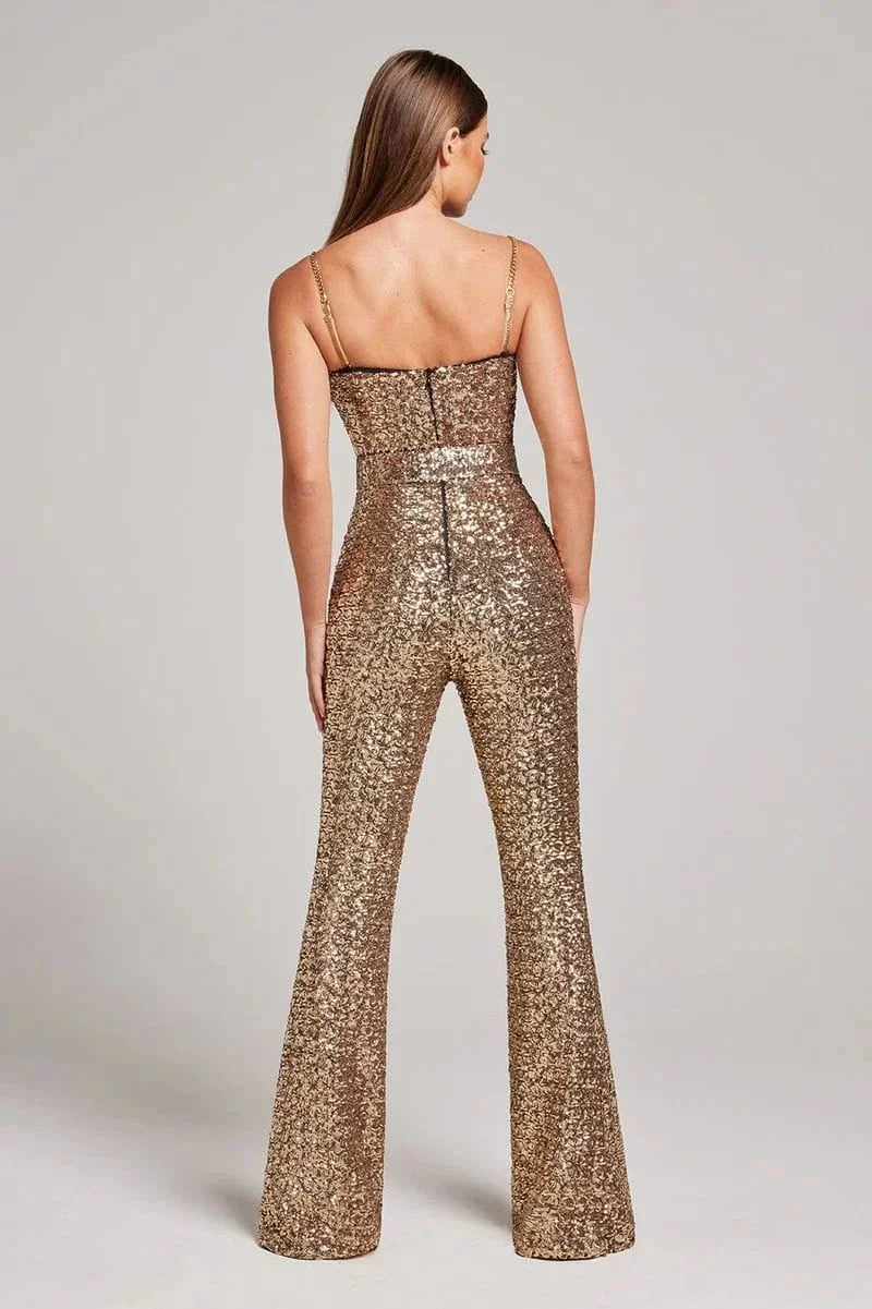 Women's Glitter Jumpsuit with Waist Belt