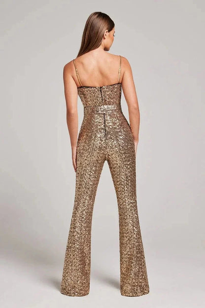Women's Glitter Jumpsuit with Waist Belt