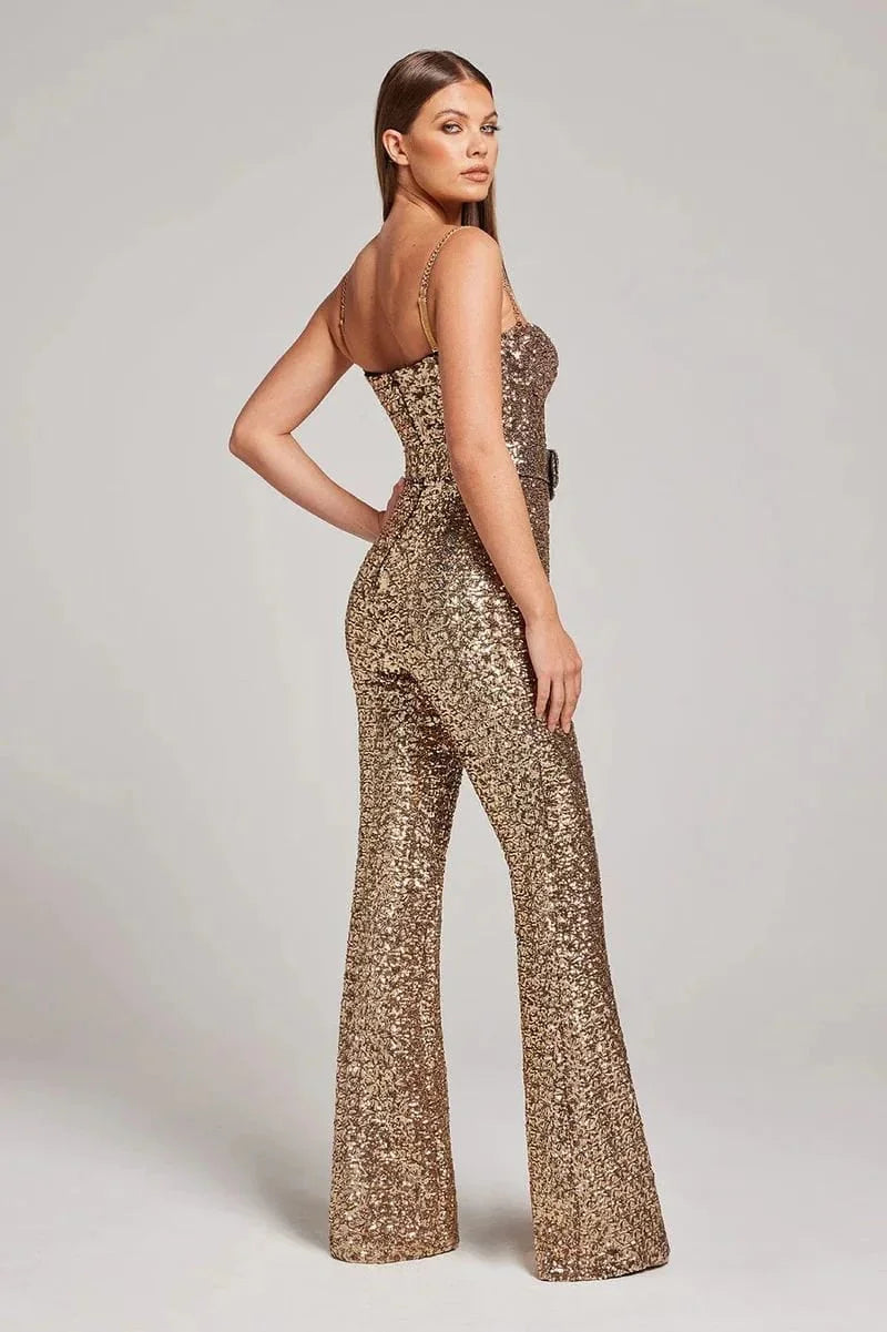 Women's Glitter Jumpsuit with Waist Belt
