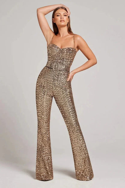 Women's Glitter Jumpsuit with Waist Belt