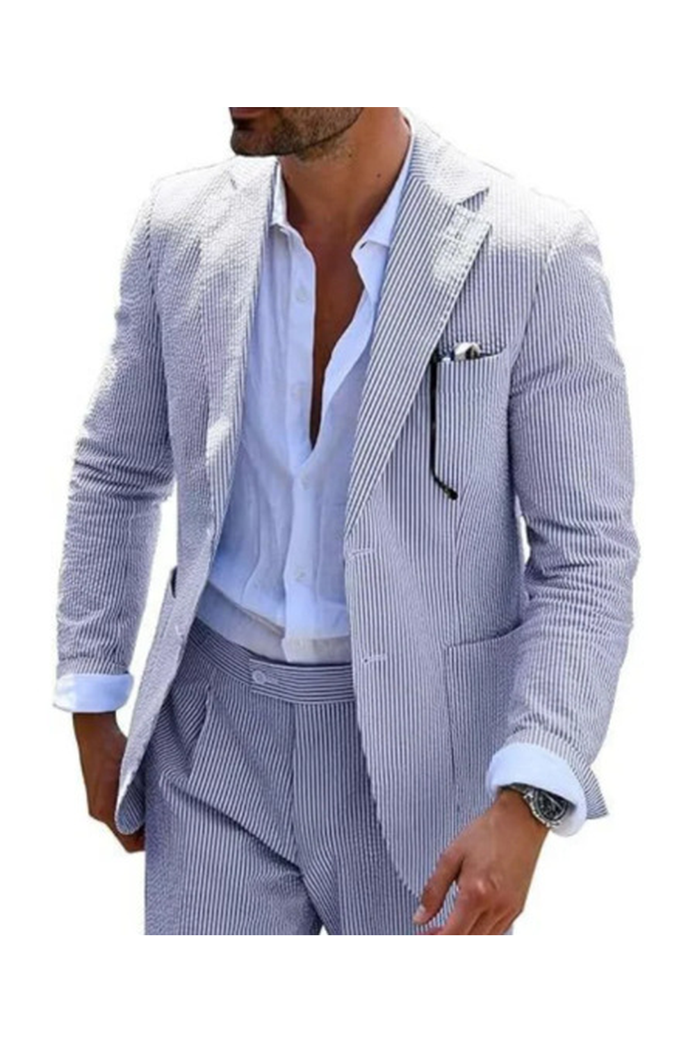 Men's Striped Two-Piece Suit with Double-Breasted Jacket