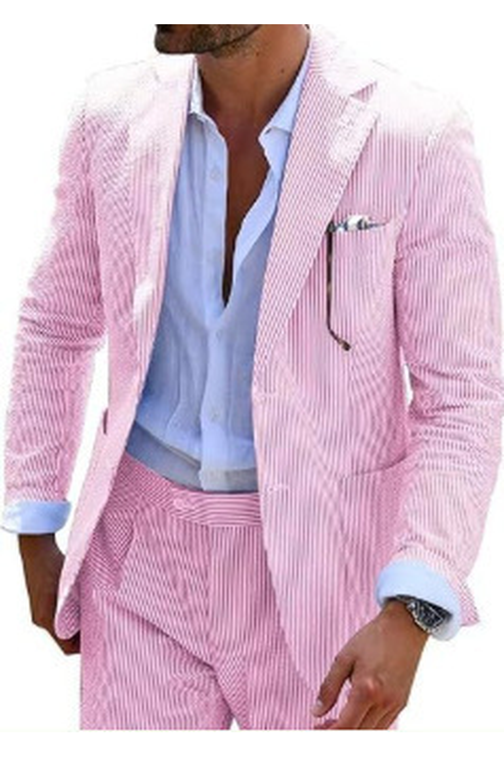 Men's Striped Two-Piece Suit with Double-Breasted Jacket