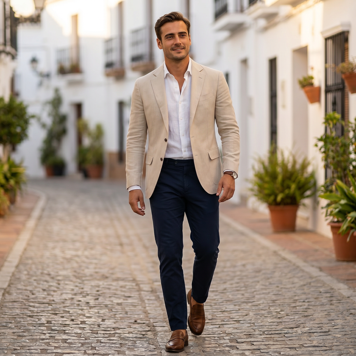 Men's Blazer with Notch Lapels and Patch Pockets