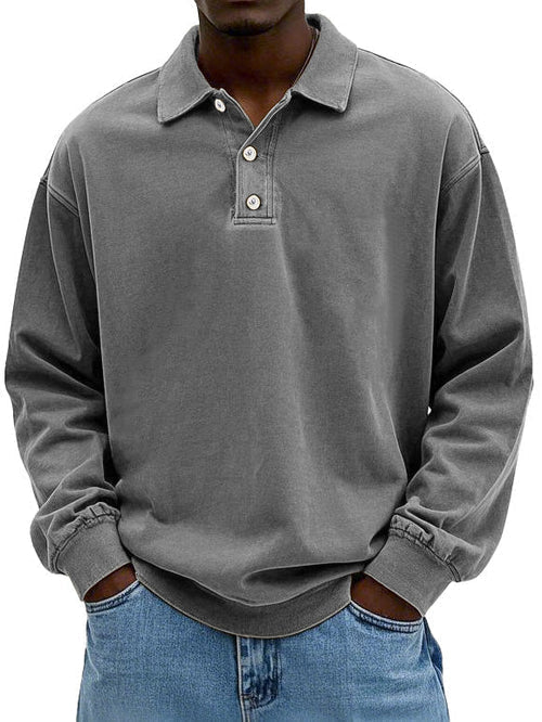 Men's Long-Sleeve Polo Shirt with Contrast Trim