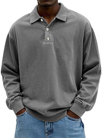 Men's Long-Sleeve Polo Shirt with Contrast Trim