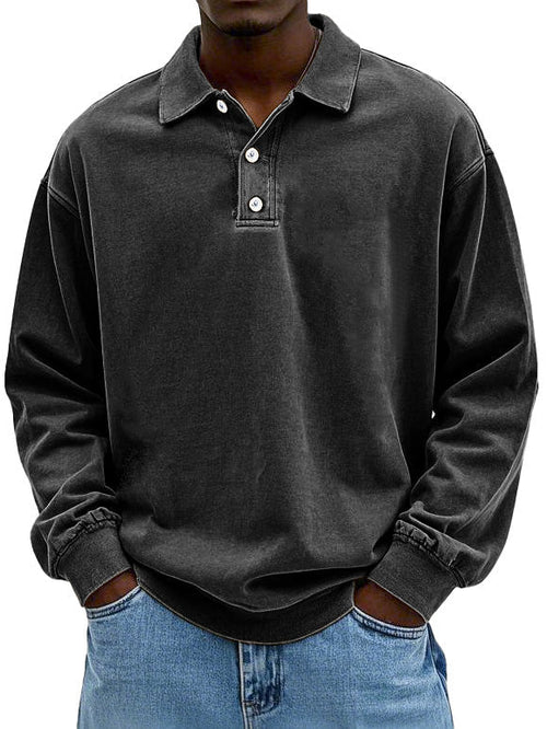 Men's Long-Sleeve Polo Shirt with Contrast Trim
