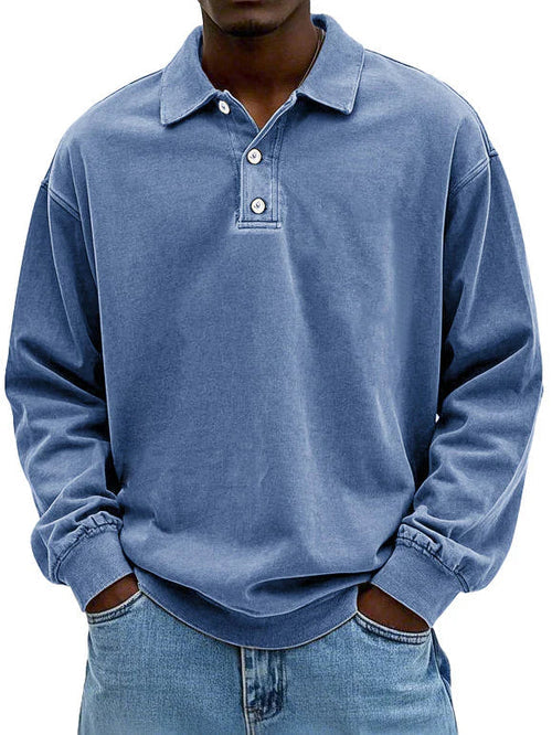 Men's Long-Sleeve Polo Shirt with Contrast Trim