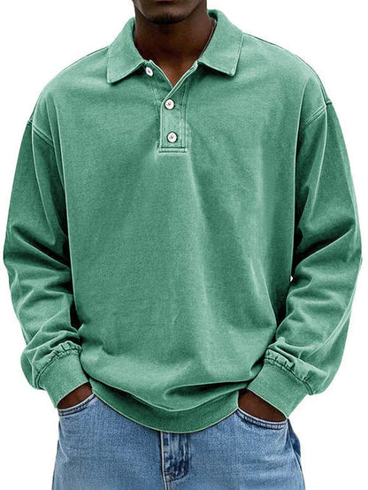 Men's Long-Sleeve Polo Shirt with Contrast Trim