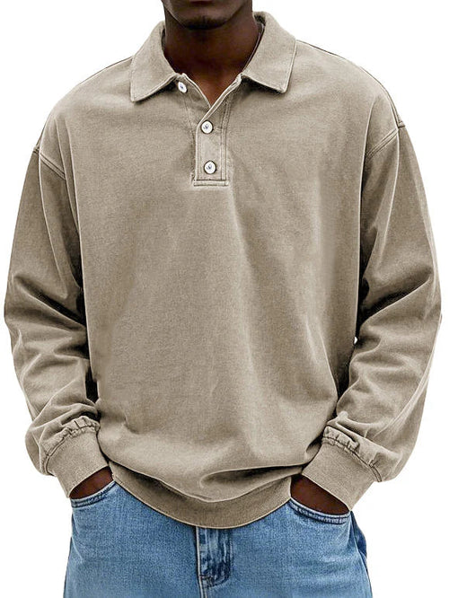 Men's Long-Sleeve Polo Shirt with Contrast Trim