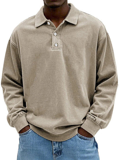 Men's Long-Sleeve Polo Shirt with Contrast Trim
