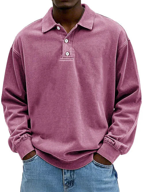 Men's Long-Sleeve Polo Shirt with Contrast Trim