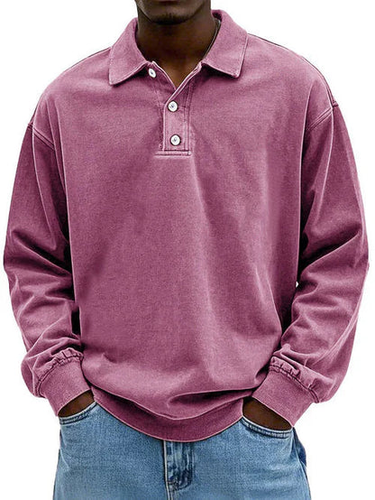 Men's Long-Sleeve Polo Shirt with Contrast Trim