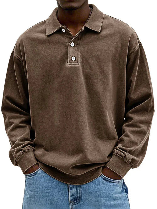 Men's Long-Sleeve Polo Shirt with Contrast Trim