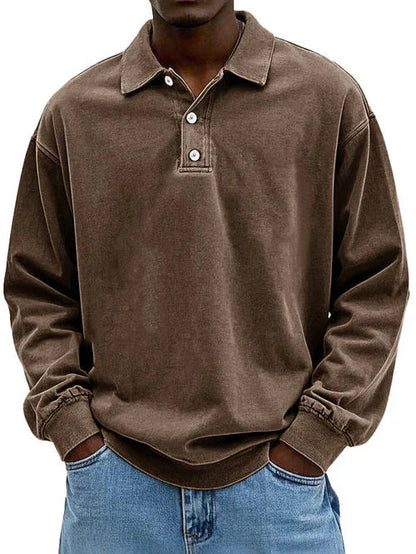 Men's Long-Sleeve Polo Shirt with Contrast Trim