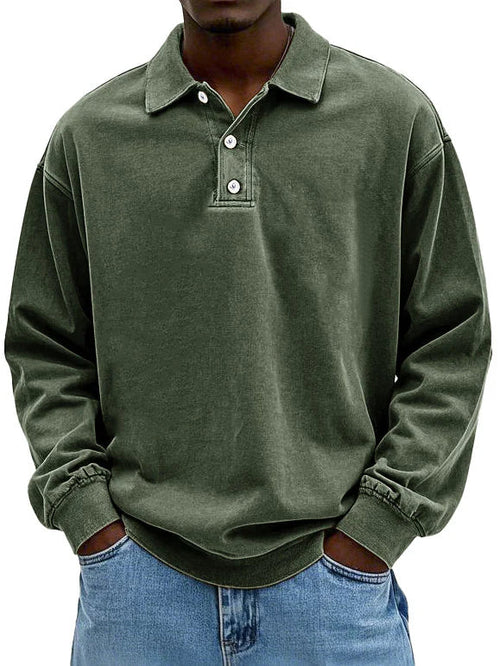 Men's Long-Sleeve Polo Shirt with Contrast Trim
