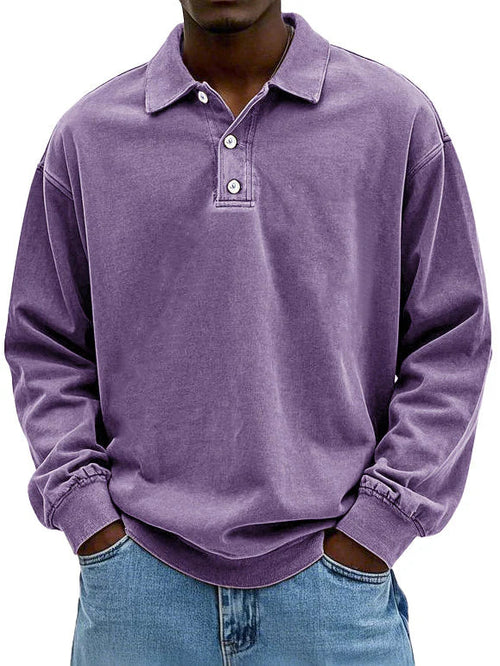 Men's Long-Sleeve Polo Shirt with Contrast Trim