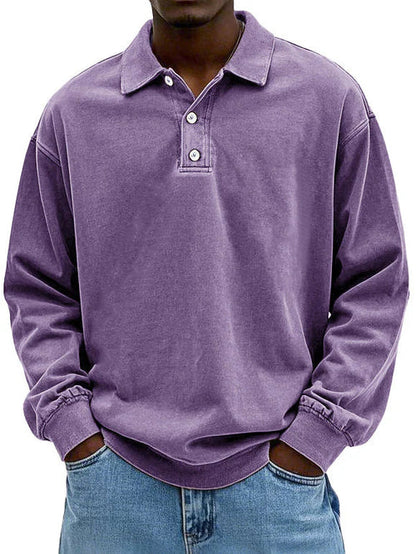 Men's Long-Sleeve Polo Shirt with Contrast Trim