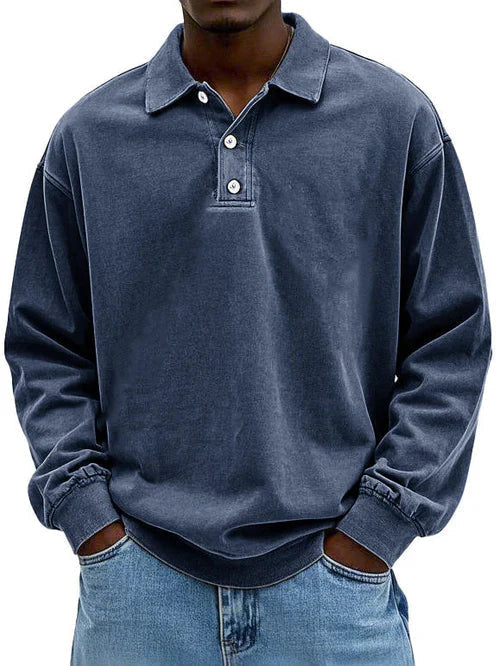 Men's Long-Sleeve Polo Shirt with Contrast Trim