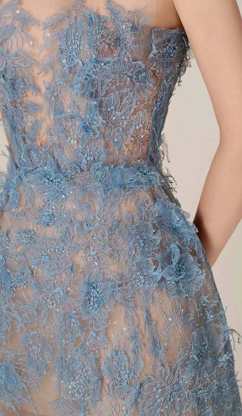Women's Embroidered Tulle Midi Dress with Strapless Bodice