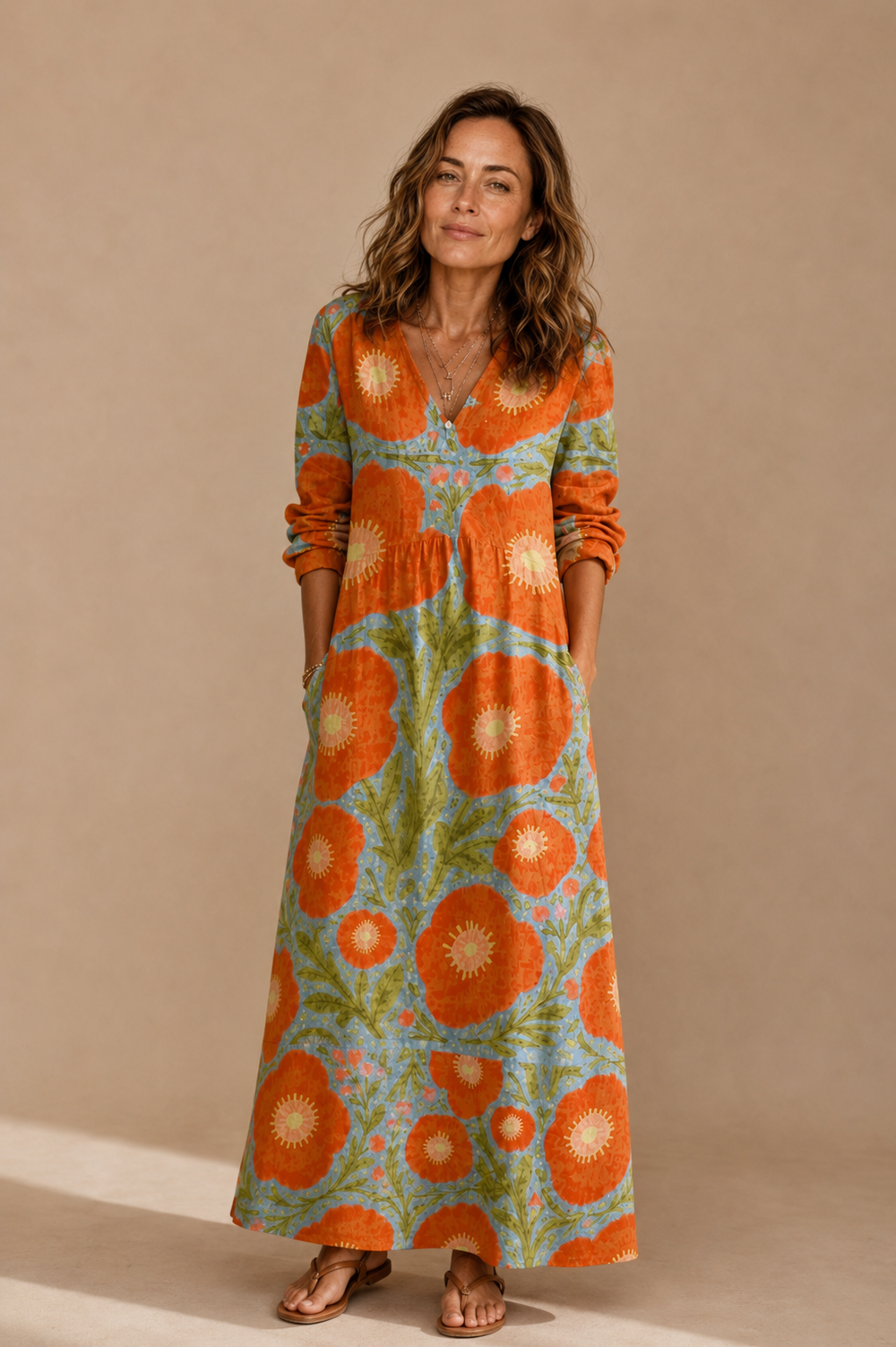 Women's Long Sleeve Maxi Dress With Flower Print