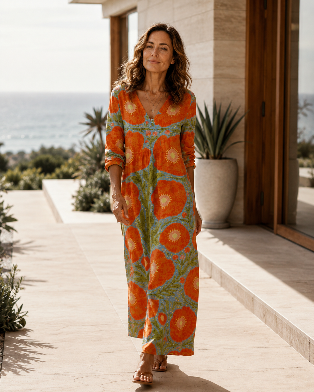 Women's Long Sleeve Maxi Dress With Flower Print