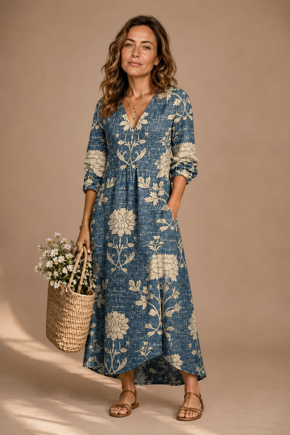 Women's Long Sleeve Maxi Dress With V-Neck