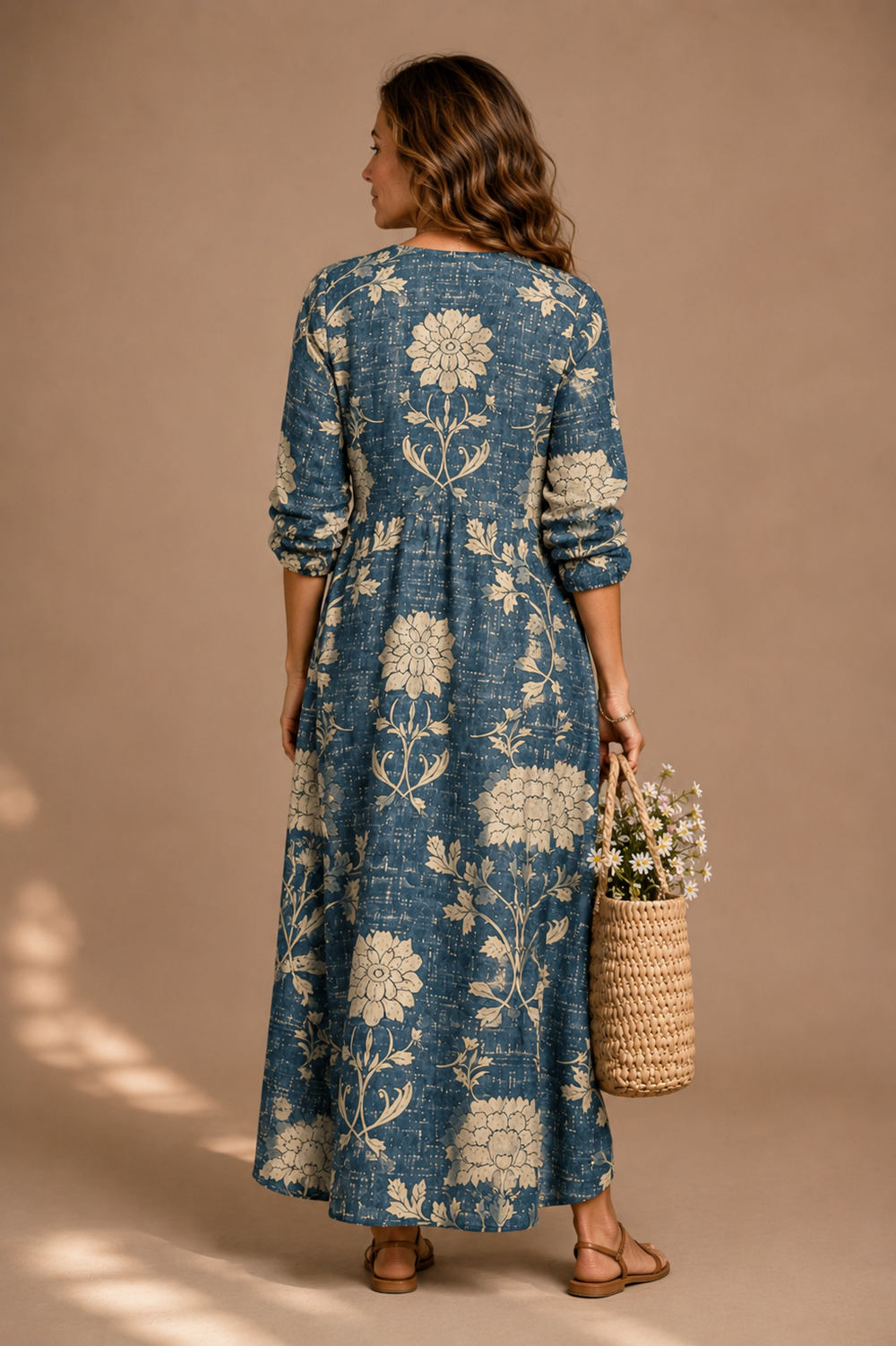Women's Long Sleeve Maxi Dress With V-Neck