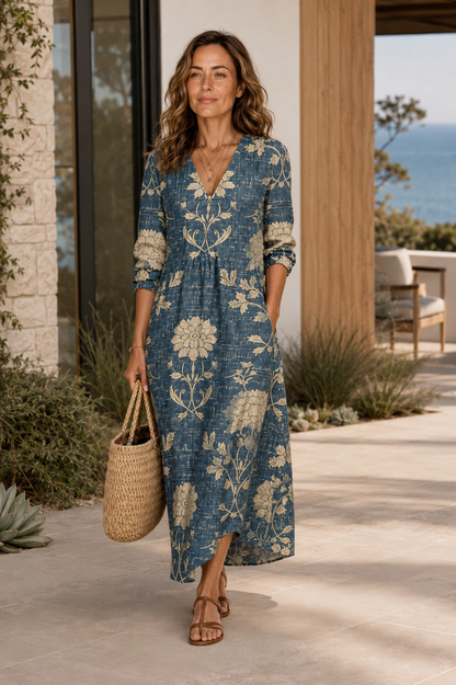 Women's Long Sleeve Maxi Dress With V-Neck