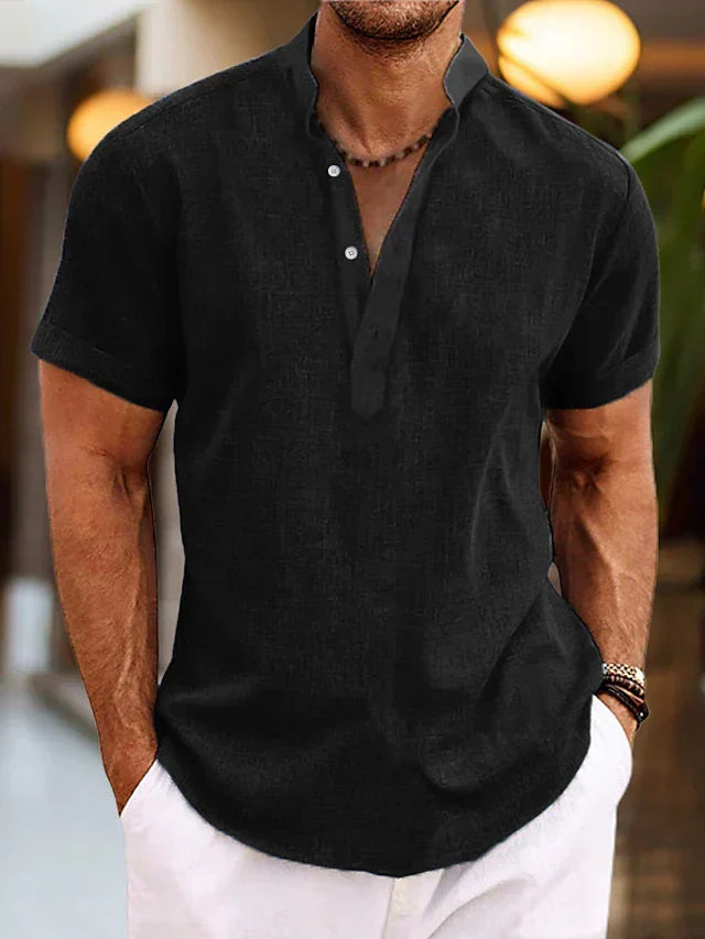 Men's Henley Shirt with Ribbed Neckline