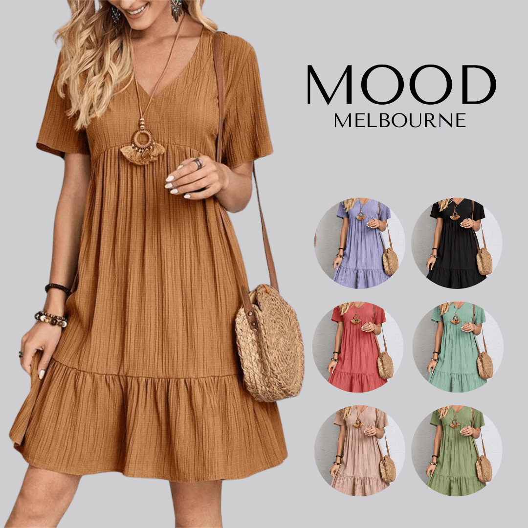 Women's V-Neck Midi Dress with Shaping Panel