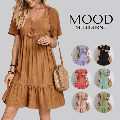 Women's V-Neck Midi Dress with Shaping Panel