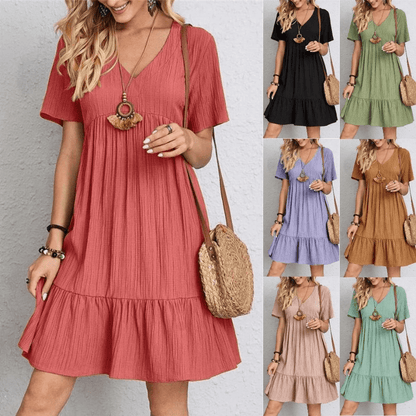 Women's V-Neck Midi Dress with Shaping Panel
