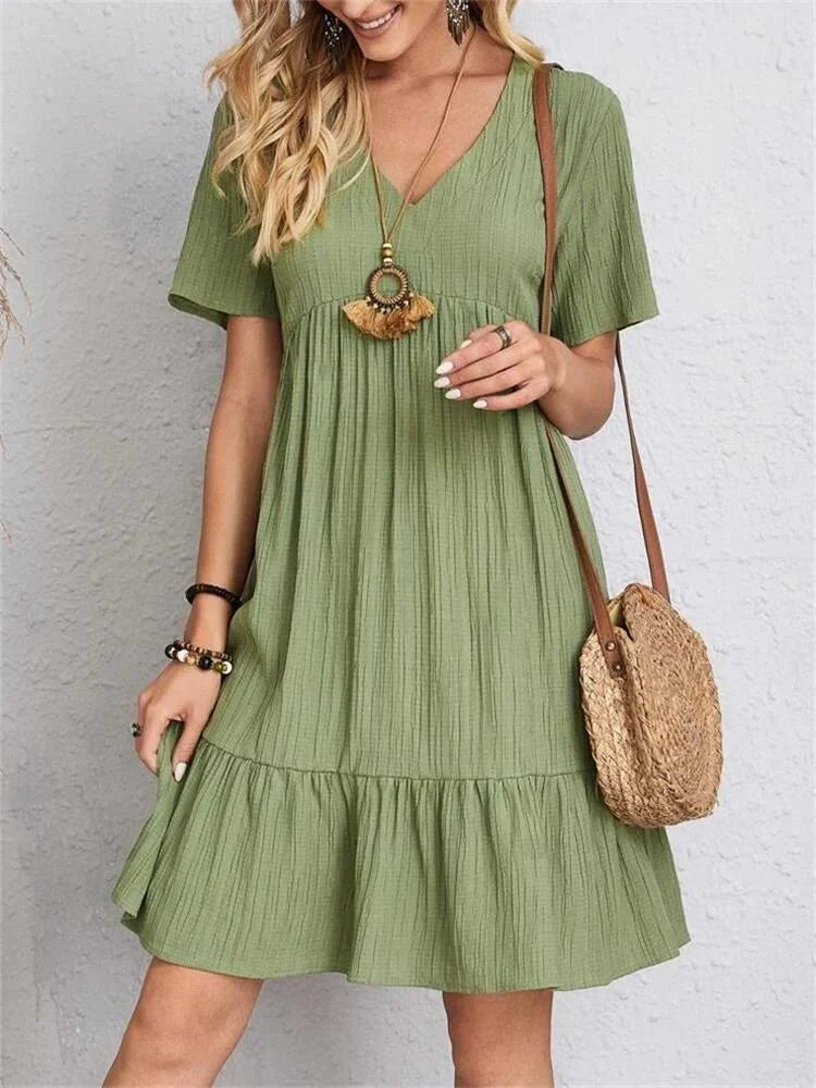 Women's V-Neck Midi Dress with Shaping Panel