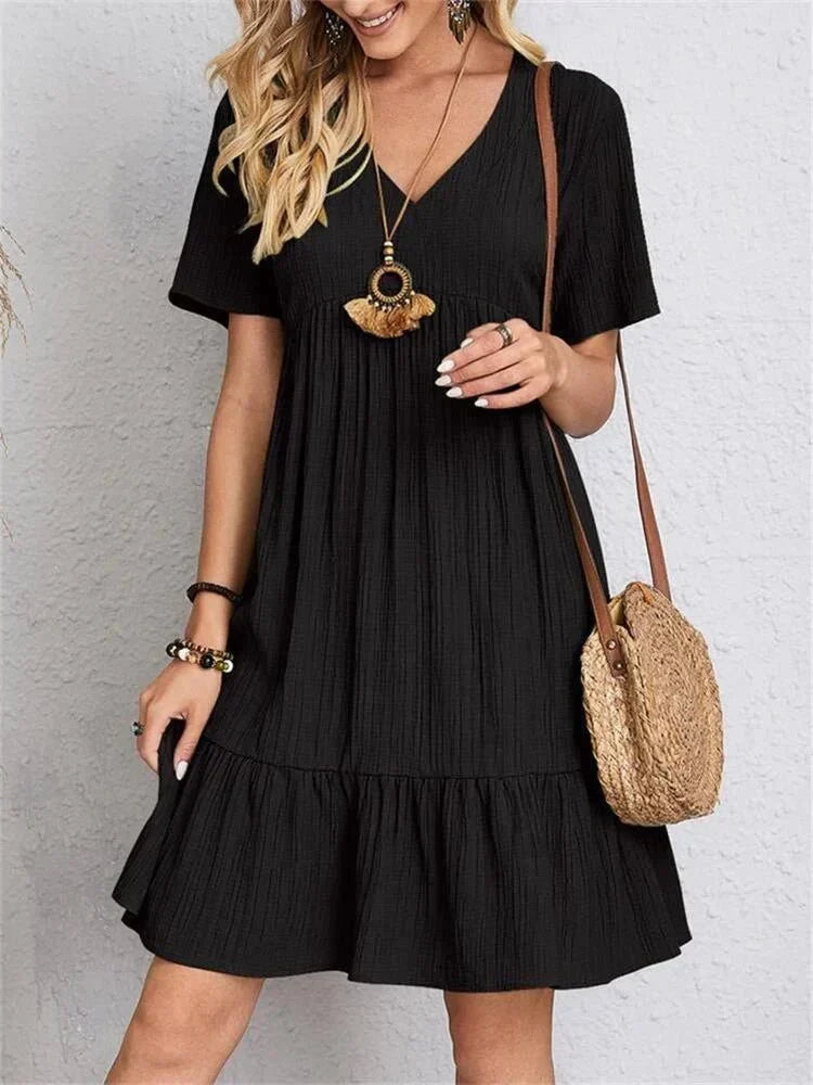 Women's V-Neck Midi Dress with Shaping Panel