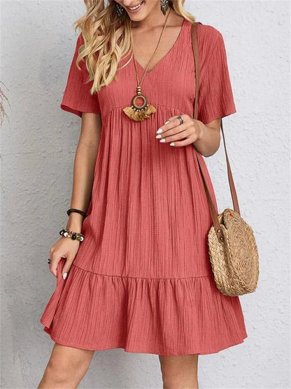 Women's V-Neck Midi Dress with Shaping Panel